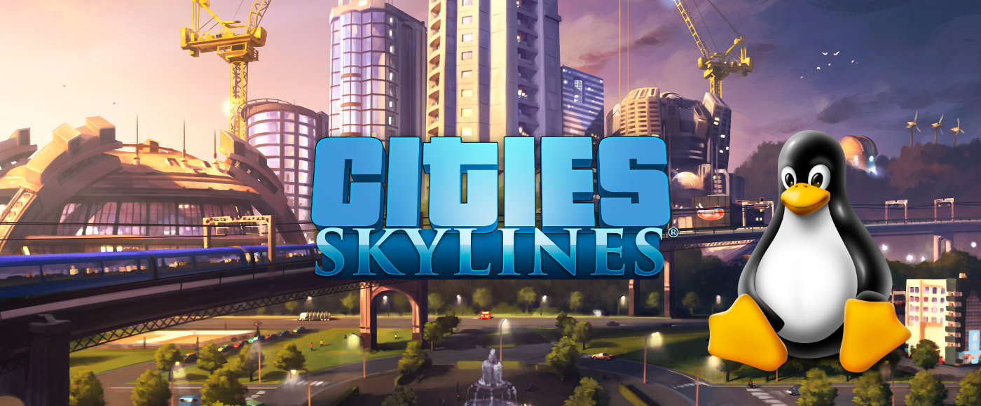 Cities Skylines and Tux, the Linux penguin mascot