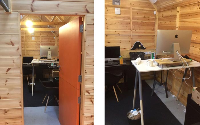 Zarino’s desk in the Sea Level Research shed, in the Baltic Creative