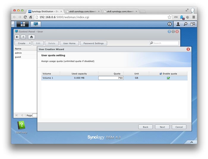 Setting a quota for Time Machine backups to use in Synology DSM